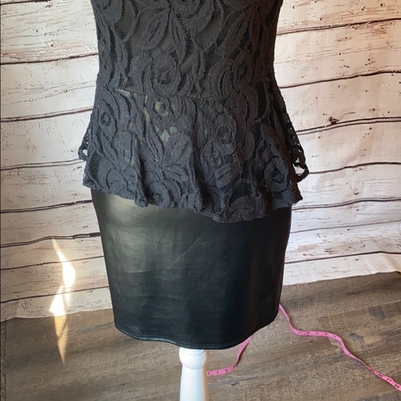 Black lace top faux leather Peplum Dress Medium - Picture 4 of 12